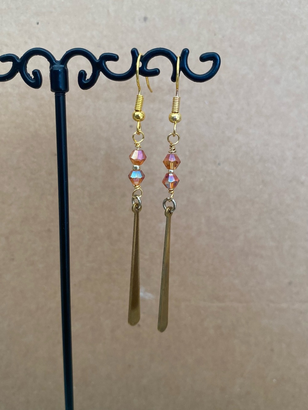 Gold Drop Earrings with Pink Aurora Crystal Beads